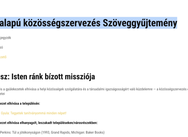 Hitalapú közösségszervezés — szöveggyűjtemény